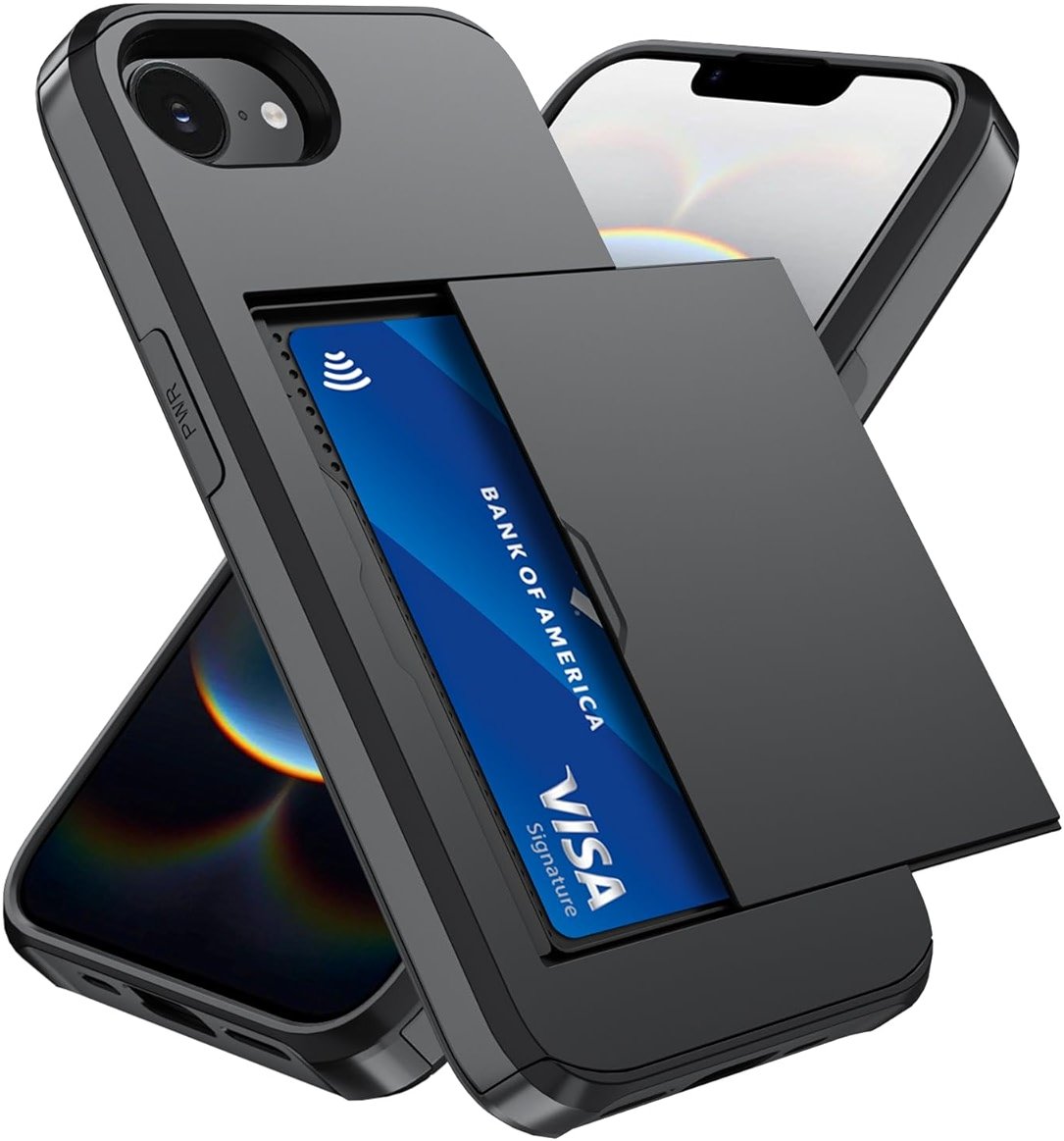 Qinmay Compatible with iPhone 16e Case & iPhone 17e Case Wallet,Built-in Card Holder,Dual Layer Shockproof Hidden Card Slot Slim Wallet Phone Cover for iPhone 16e/17e,Black - Product Image