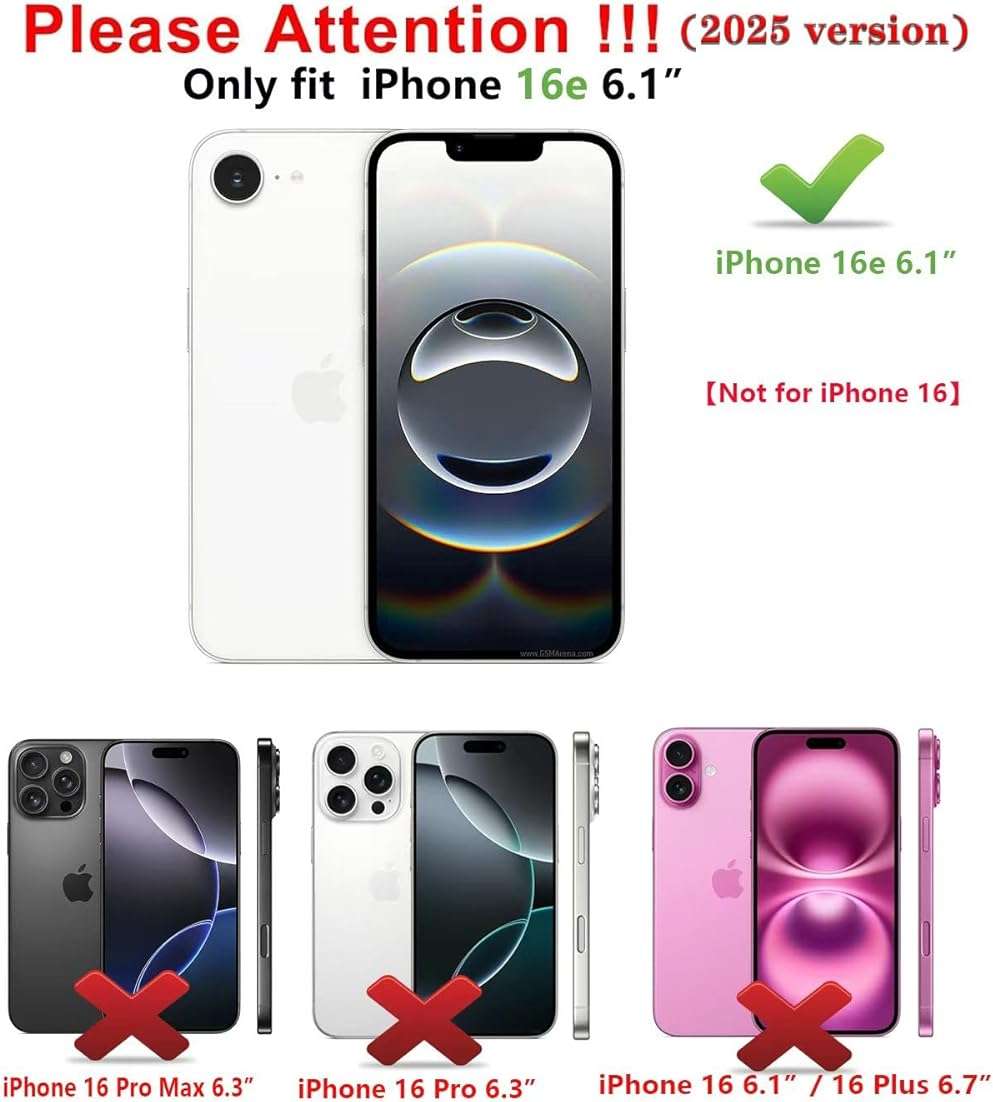 Qinmay Compatible with iPhone 16e Case & iPhone 17e Case Wallet,Built-in Card Holder,Dual Layer Shockproof Hidden Card Slot Slim Wallet Phone Cover for iPhone 16e/17e,Black - Image 2