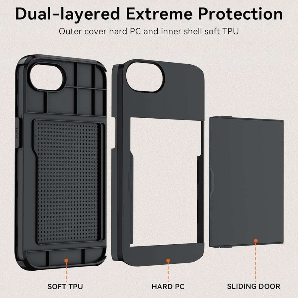 Qinmay Compatible with iPhone 16e Case & iPhone 17e Case Wallet,Built-in Card Holder,Dual Layer Shockproof Hidden Card Slot Slim Wallet Phone Cover for iPhone 16e/17e,Black - Image 7