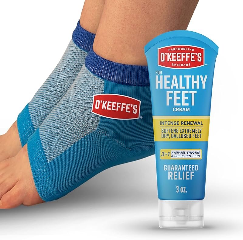 O’Keeffe’s for Healthy Feet Heel Repair Kit with Urea & Lactic Acid – (1 Pair) Reusable Foot Sleeves + 3 oz. Intense Renewal Foot Cream, Exfoliates & Softens Dry Heels - Product Image