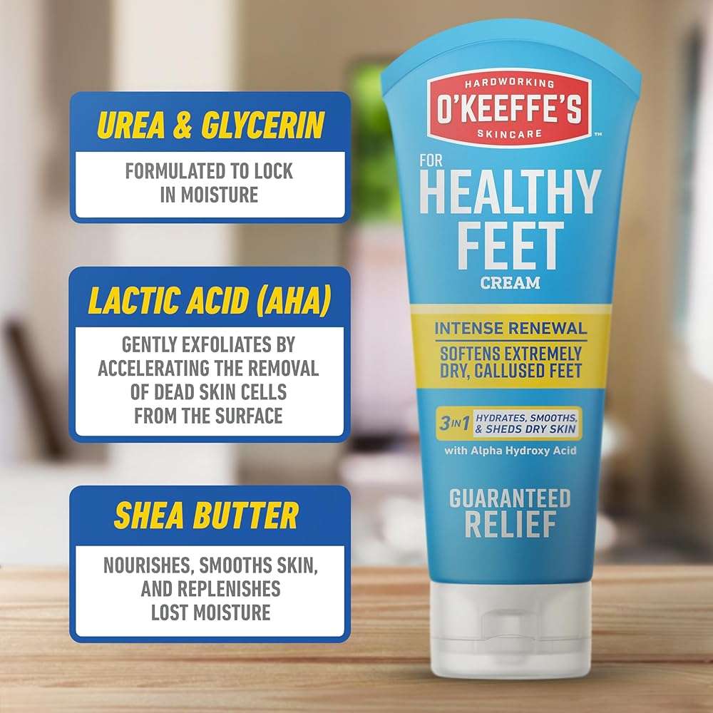 O’Keeffe’s for Healthy Feet Heel Repair Kit with Urea & Lactic Acid – (1 Pair) Reusable Foot Sleeves + 3 oz. Intense Renewal Foot Cream, Exfoliates & Softens Dry Heels - Image 5