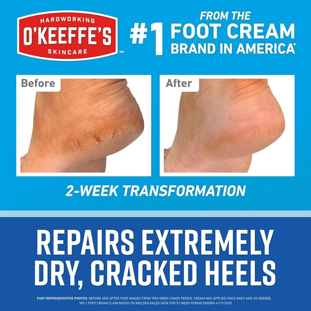 O’Keeffe’s for Healthy Feet Heel Repair Kit with Urea & Lactic Acid – (1 Pair) Reusable Foot Sleeves + 3 oz. Intense Renewal Foot Cream, Exfoliates & Softens Dry Heels - Image 6
