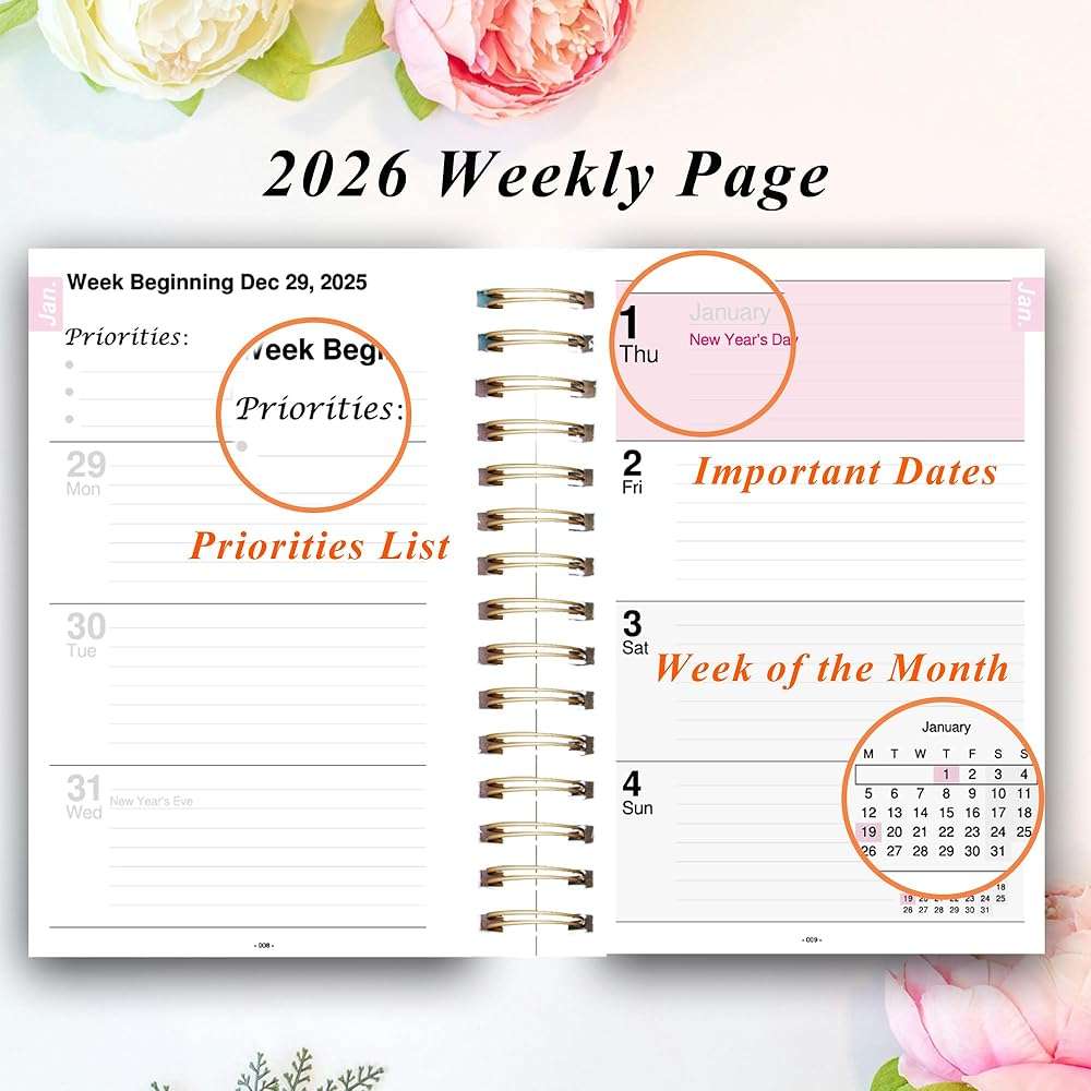 2026 Weekly and Monthly Planner, From January 2026 to December 2026, 5.5" x 8.5" Daily Planner for Productivity, Goal Setting & Time Management, Organizer for Work & School - Black Hard Cover - Image 4