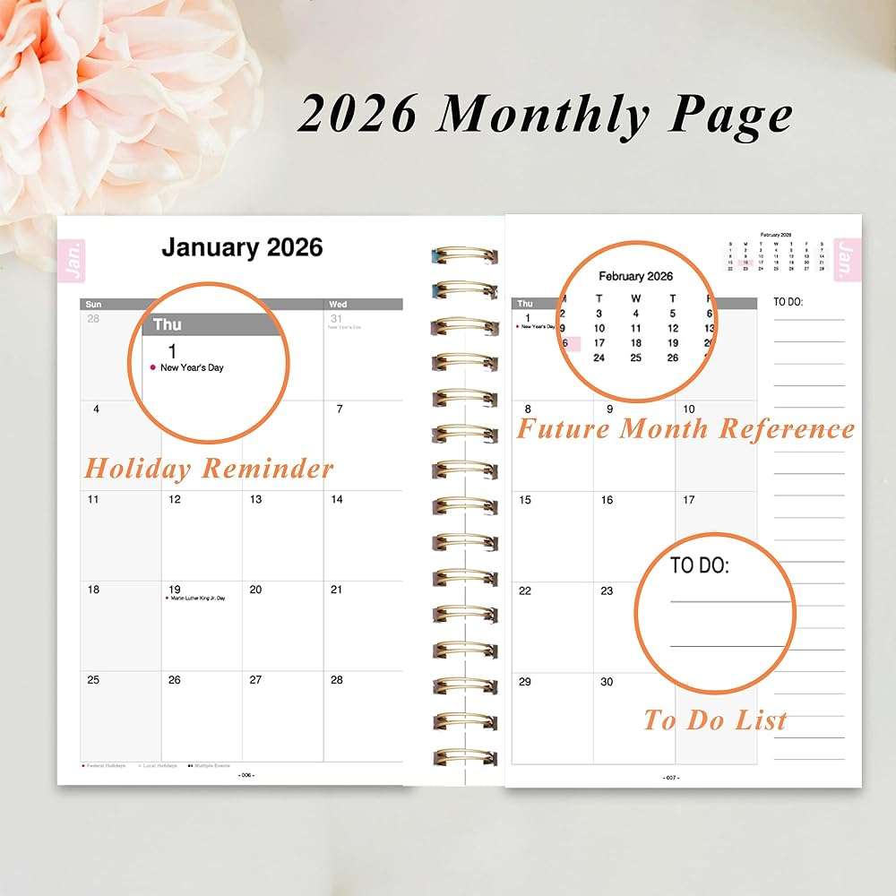 2026 Weekly and Monthly Planner, From January 2026 to December 2026, 5.5" x 8.5" Daily Planner for Productivity, Goal Setting & Time Management, Organizer for Work & School - Black Hard Cover - Image 5