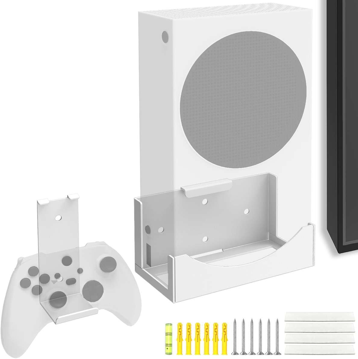 Wall Mount Holder Compatible for Xbox Series S, Wall Mount Stand Kit for XSS System, Wall Shelf Bracket Compatible for Xbox Series S, The XSS Game Console and Accessories on Wall Near or Behind TV Left/Right - Image 1