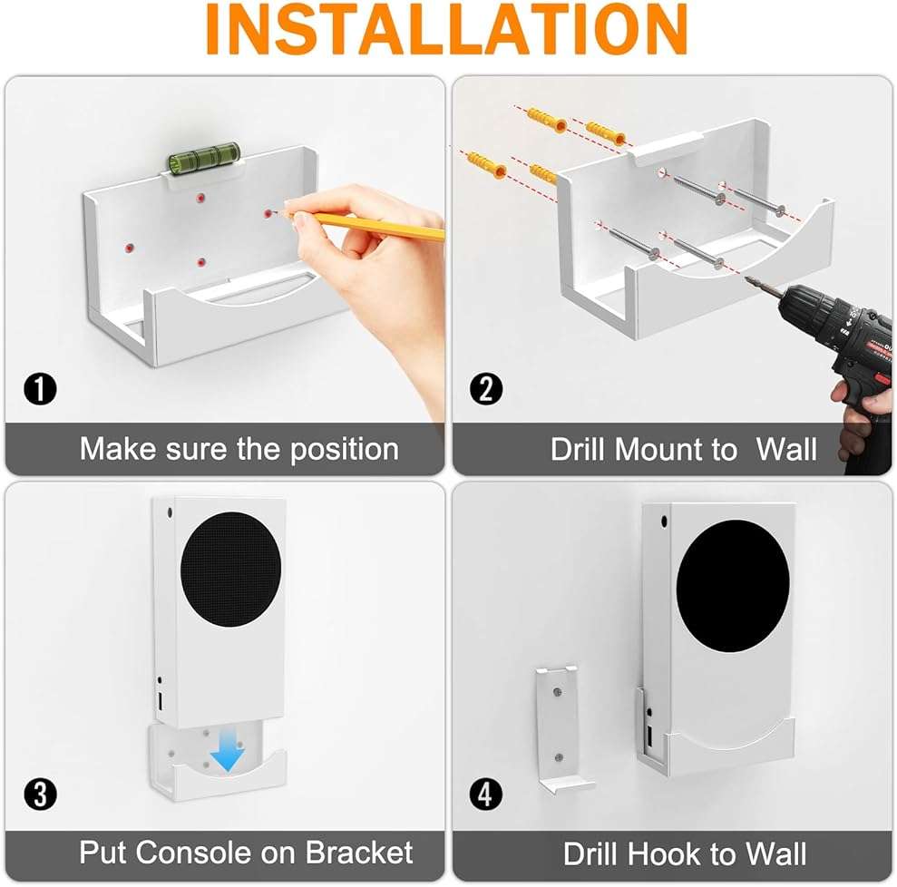 Wall Mount Holder Compatible for Xbox Series S, Wall Mount Stand Kit for XSS System, Wall Shelf Bracket Compatible for Xbox Series S, The XSS Game Console and Accessories on Wall Near or Behind TV Left/Right - Image 5