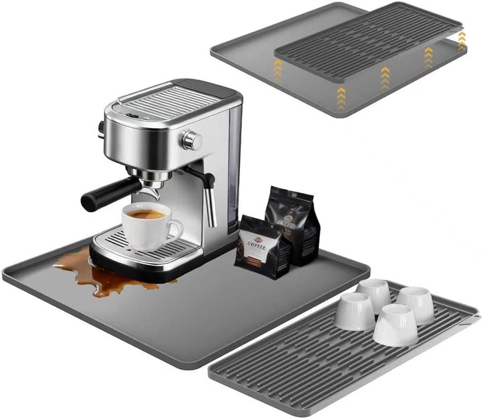 16×16-inch Barista-Grade Coffee Station Mat: Catch Spills, Protect Countertops! Silicone, Water Resistant & Heat Resistant. Perfect Under, as Dish Dryer or Pet Mat. (Grey) - Product Image