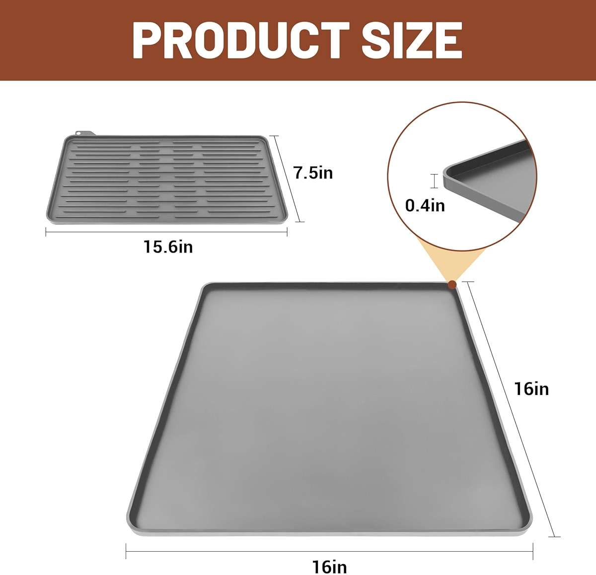 16×16-inch Barista-Grade Coffee Station Mat: Catch Spills, Protect Countertops! Silicone, Water Resistant & Heat Resistant. Perfect Under, as Dish Dryer or Pet Mat. (Grey) - Image 3