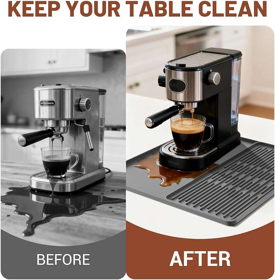 16×16-inch Barista-Grade Coffee Station Mat: Catch Spills, Protect Countertops! Silicone, Water Resistant & Heat Resistant. Perfect Under, as Dish Dryer or Pet Mat. (Grey) - Image 6