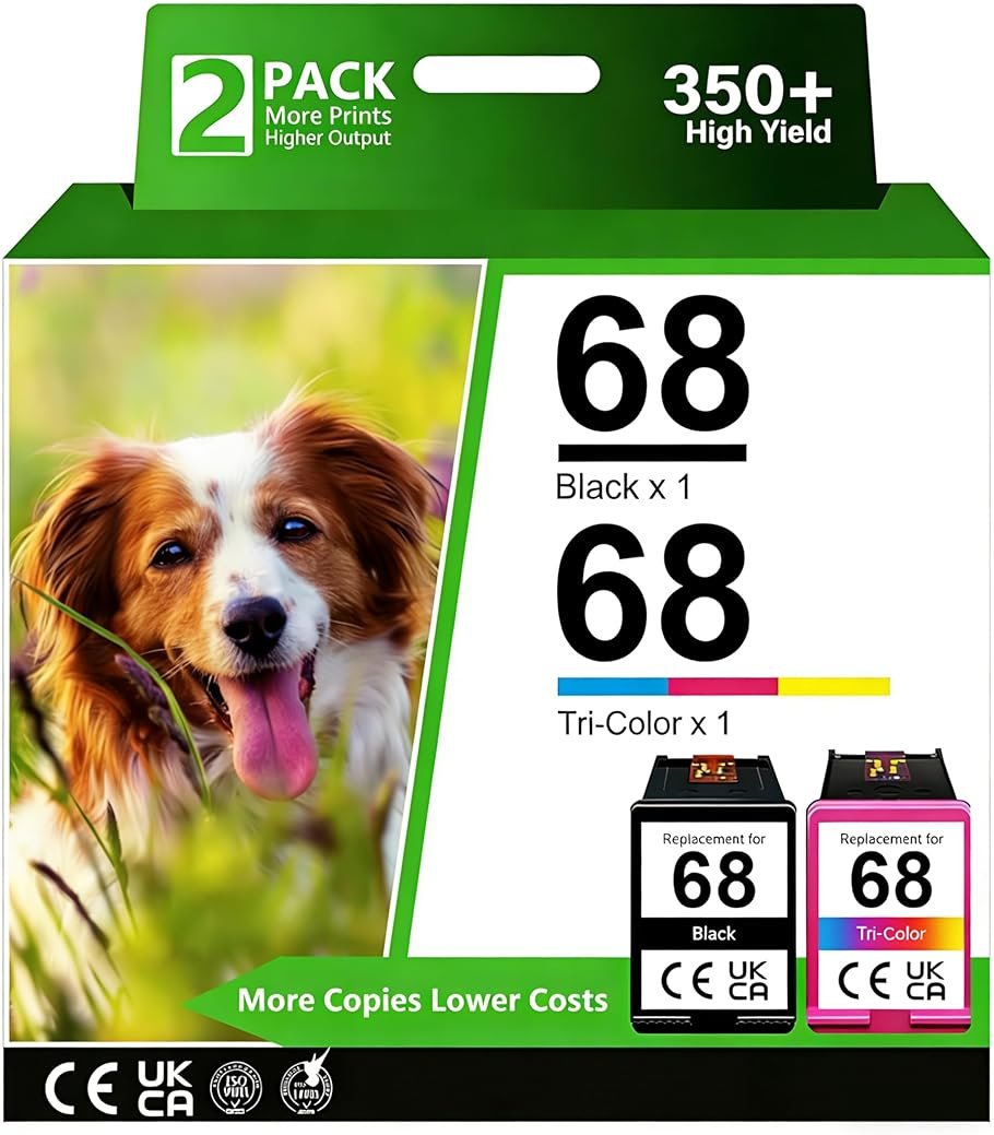 68 Ink Cartridges Replacement for HP 68 68XL Ink Cartridges | Compatible for HP 68 68xl Ink Cartridge Black Color Combo Pack for Envy 6552e 6555e 6155e Printer (68 Black, 68 Tri-Color) - Product Image