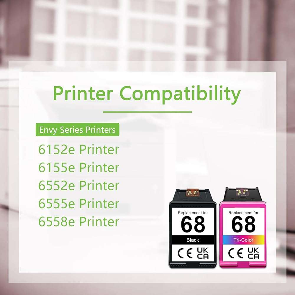 68 Ink Cartridges Replacement for HP 68 68XL Ink Cartridges | Compatible for HP 68 68xl Ink Cartridge Black Color Combo Pack for Envy 6552e 6555e 6155e Printer (68 Black, 68 Tri-Color) - Image 2