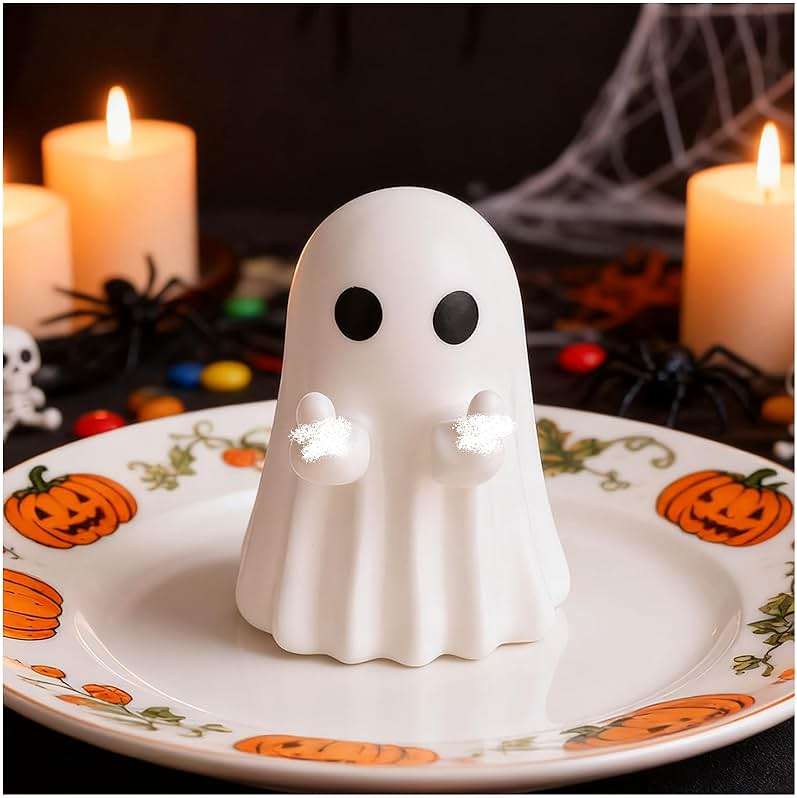 Halloween Ghost Figurine, Cute Finger Ghost Resin Statue, Halloween Decorations Indoor, Spooky Farmhouse Tiered Tray Decor for Indoor, Porch, Shelf - Image 1