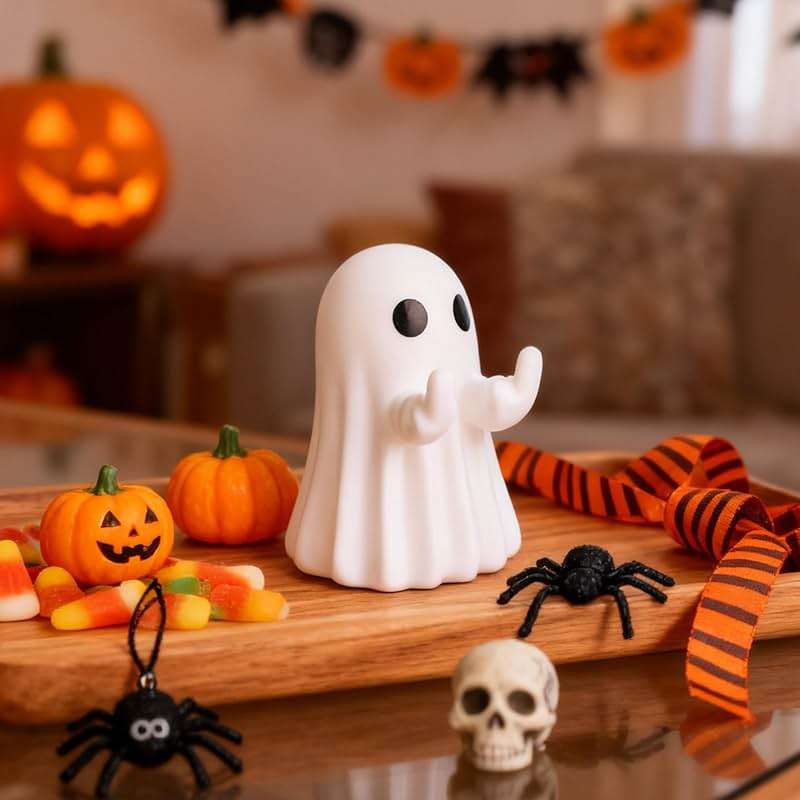 Halloween Ghost Figurine, Cute Finger Ghost Resin Statue, Halloween Decorations Indoor, Spooky Farmhouse Tiered Tray Decor for Indoor, Porch, Shelf - Image 4