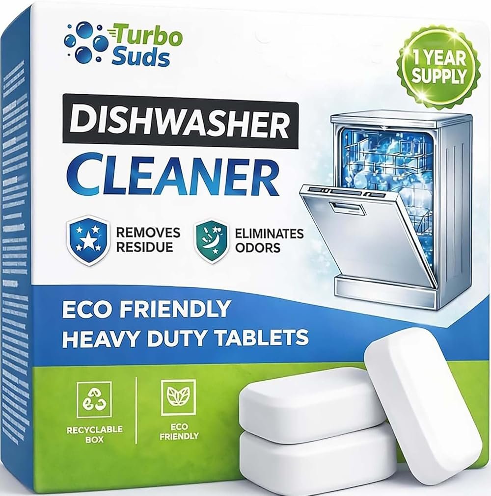 Turbo Suds Dishwasher Cleaner and Deodorizer XL Tablets – Heavy-Duty Descaler & Odor Remover for Hard Water, Removes Spots & Residue, Enhance Drying & Shine, 12 Pack (1 Year Supply) - Product Image
