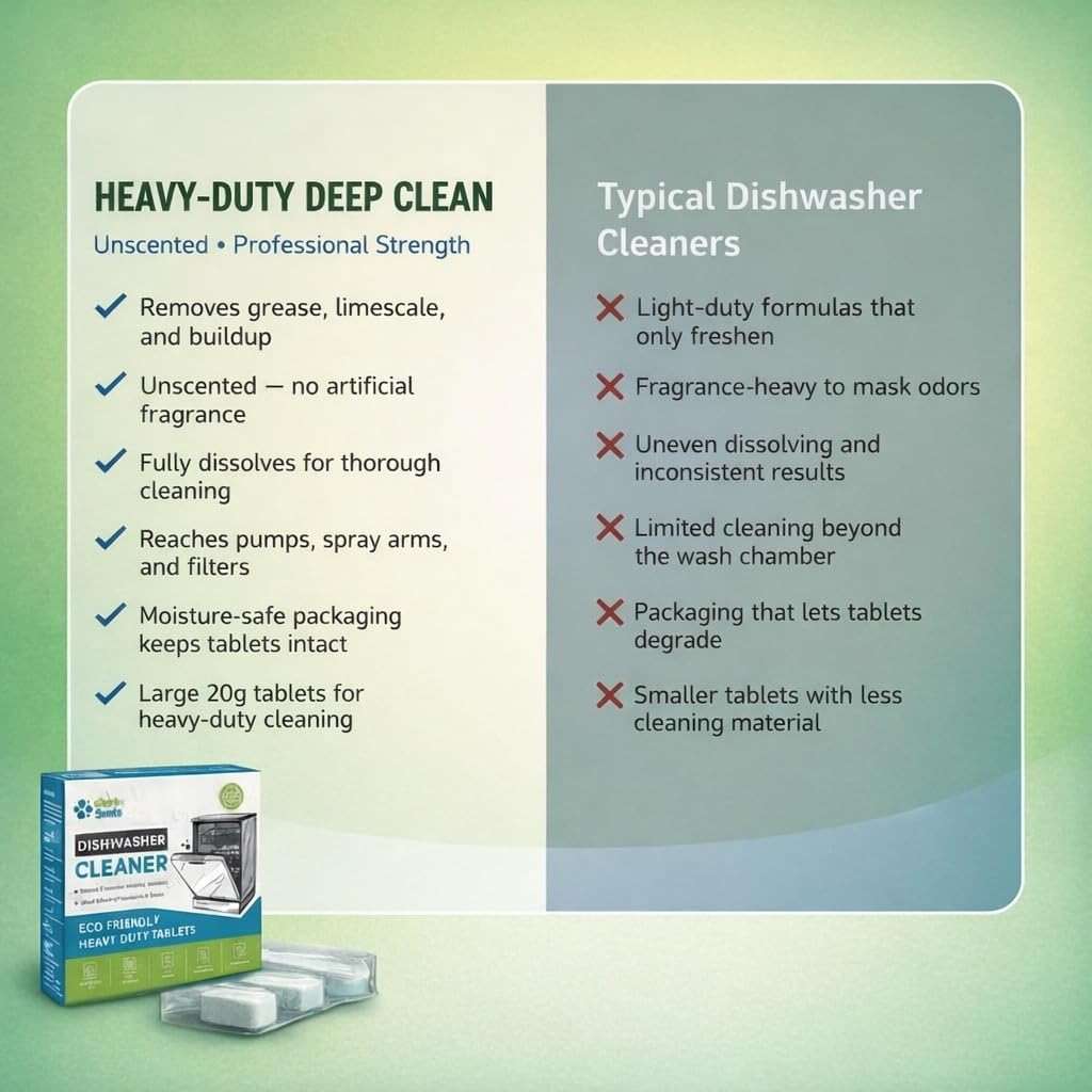 Turbo Suds Dishwasher Cleaner and Deodorizer XL Tablets – Heavy-Duty Descaler & Odor Remover for Hard Water, Removes Spots & Residue, Enhance Drying & Shine, 12 Pack (1 Year Supply) - Image 5