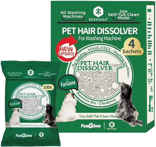 FURGONE Upgraded Pet Hair Dissolver Pro Washing Machine Cleaner Powder, Deep Cleaning Pet Bedding, 100g, 4 Sachets, Dog Cat Hair | Stain | Odor Remover for Laundry, No More Fur - Product Image