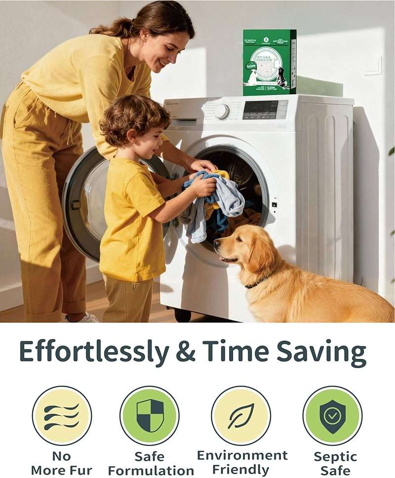 FURGONE Upgraded Pet Hair Dissolver Pro Washing Machine Cleaner Powder, Deep Cleaning Pet Bedding, 100g, 4 Sachets, Dog Cat Hair | Stain | Odor Remover for Laundry, No More Fur - Image 5