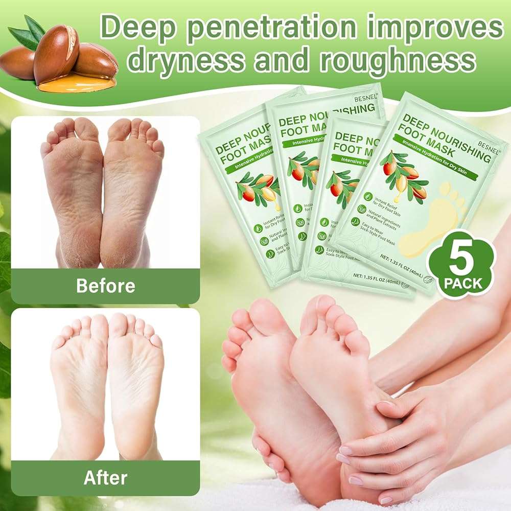 BESNEL 8Pack Moisturizing&Foot Peeling Foot Mask, Teacher Appreciation Gifts, Hydrating Foot Masks Dry Cracked Feet, Soothing Moisturizer Socks Repair Rough Heels&Baby Soft Feet(8Pack) - Image 3