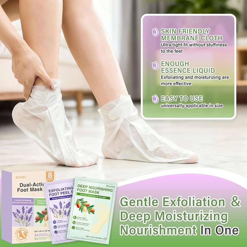 BESNEL 8Pack Moisturizing&Foot Peeling Foot Mask, Teacher Appreciation Gifts, Hydrating Foot Masks Dry Cracked Feet, Soothing Moisturizer Socks Repair Rough Heels&Baby Soft Feet(8Pack) - Image 6