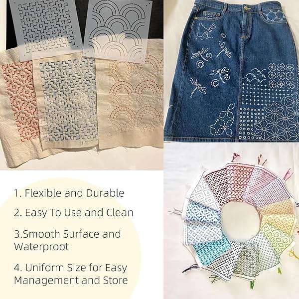 32 PCS Sashiko Stencil Kit, 5.1 x 5.1 Inch Plastic Geometric Sashiko Pattern Template Drawing Line Embroidery Pattern for Sewing Hand Quilting and Embroidery - Image 4