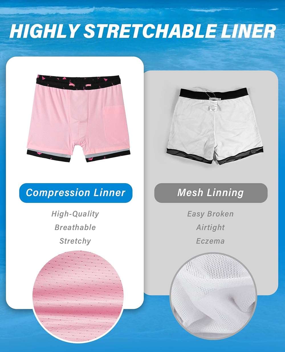 Gleeease 5inch Mens Swim Trunks with Compression Liner Pockets Drawstring Quick Dry Stretch Lined Funny Beach Swimming Surf - Image 5