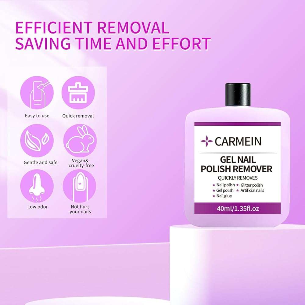 CARMEIN (1pcs) Gel Nail Polish Remover,QUICKLY REMOVES,Nail polish,Glitter polish,Gel polish,Artificial nails,Nail glue,Gel Nails Home Salon DIY 40ml/1.35fl.oz - Image 4