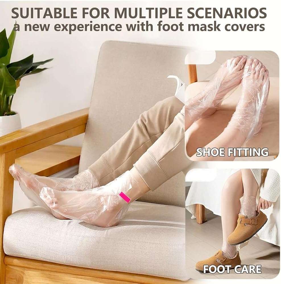 400 Pcs Disposable Moisturizing Foot Covers, Ribbed Anti-Slip Design with Stickers for Secure Fit, Plastic Foot Bags for Moisturizing, Hydration, Home Use, Spa, Pedicure, Trial Shoe, Paraffin Wax Bags - Image 3