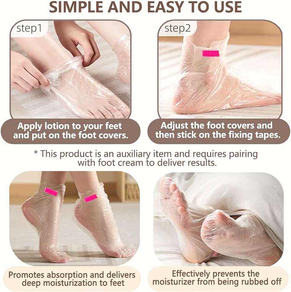 400 Pcs Disposable Moisturizing Foot Covers, Ribbed Anti-Slip Design with Stickers for Secure Fit, Plastic Foot Bags for Moisturizing, Hydration, Home Use, Spa, Pedicure, Trial Shoe, Paraffin Wax Bags - Image 4