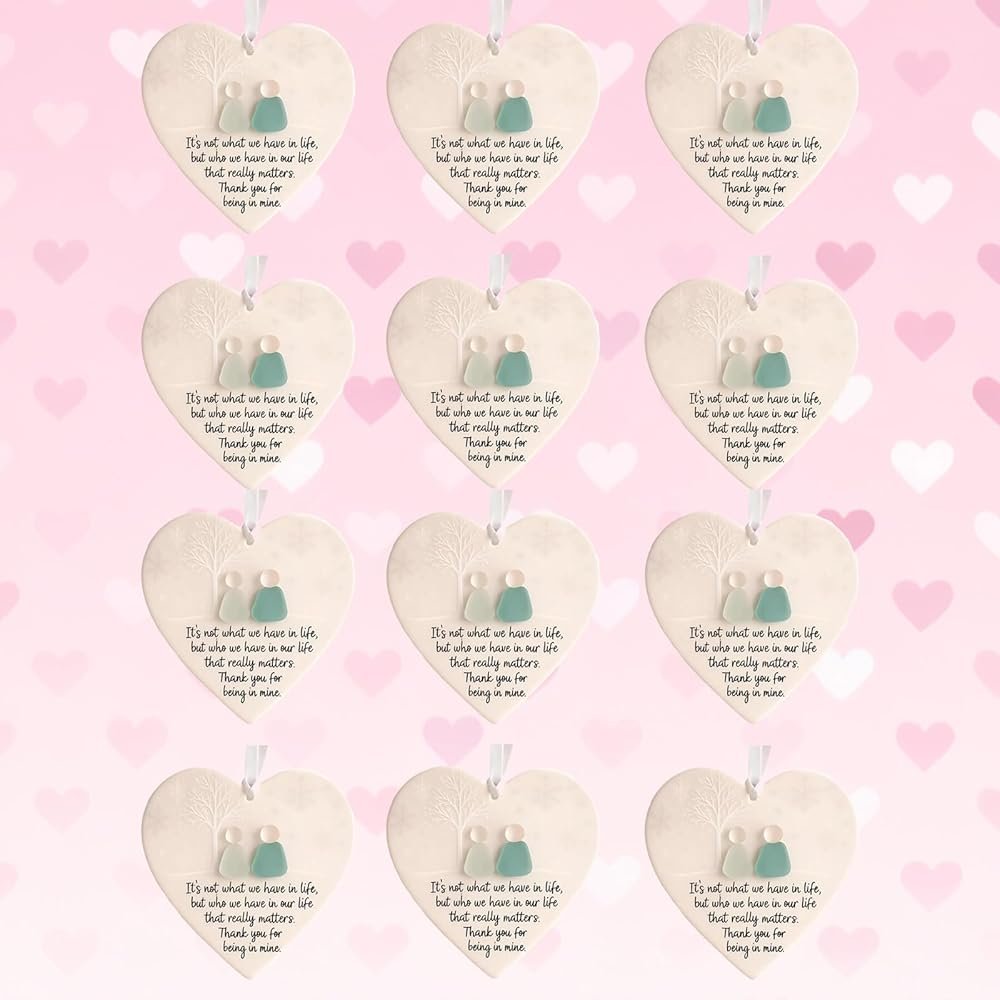 Heart Shaped Sea Glass Friendship Decor - Eternal Friendship Keepsake - Christmas Tree Ornaments & Hanging Pendants, Best Friend Sea Glass Art (12pcs) - Product Image