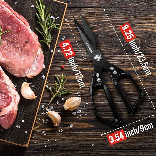 EZUVITA 5-in-1 Multifunctional Heavy-Duty Korean Kitchen Scissors with Tweezer, Black All Purpose Shears with Titanium Coated Stainless Steel Blades, Bone Cutting scissors for Meat, Fish, Vegetables - Image 2