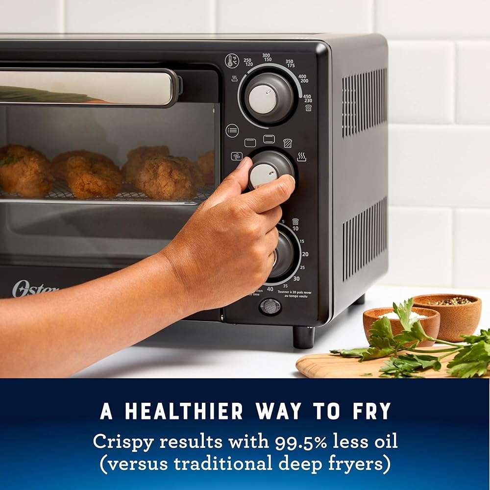Oster® Compact Air Fryer Toaster Oven. Convection Countertop Pizza Oven, 4-Slice Toaster with 5 Cooking Functions – Air Fry, Bake, Toast, Broil, and Warm - Image 6
