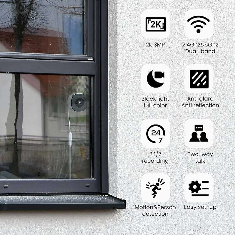 INFIYA 2K No Drill Window Camera-2 Pack 2.4Ghz & 5Ghz WiFi Dome Cameras for Home Security for Indoor & Outdoor Monitoring, Color Night Vision, Human Detection, 24/7 Recording, Ideal for Apartment, K1 - Image 2