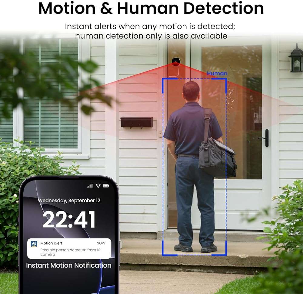 INFIYA 2K No Drill Window Camera-2 Pack 2.4Ghz & 5Ghz WiFi Dome Cameras for Home Security for Indoor & Outdoor Monitoring, Color Night Vision, Human Detection, 24/7 Recording, Ideal for Apartment, K1 - Image 6