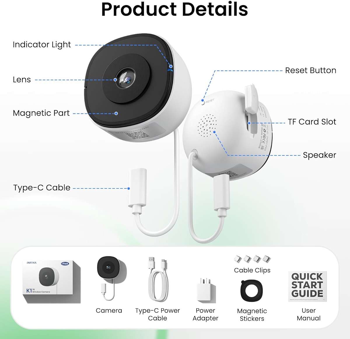 INFIYA 2K No Drill Window Camera-2 Pack 2.4Ghz & 5Ghz WiFi Dome Cameras for Home Security for Indoor & Outdoor Monitoring, Color Night Vision, Human Detection, 24/7 Recording, Ideal for Apartment, K1 - Image 9