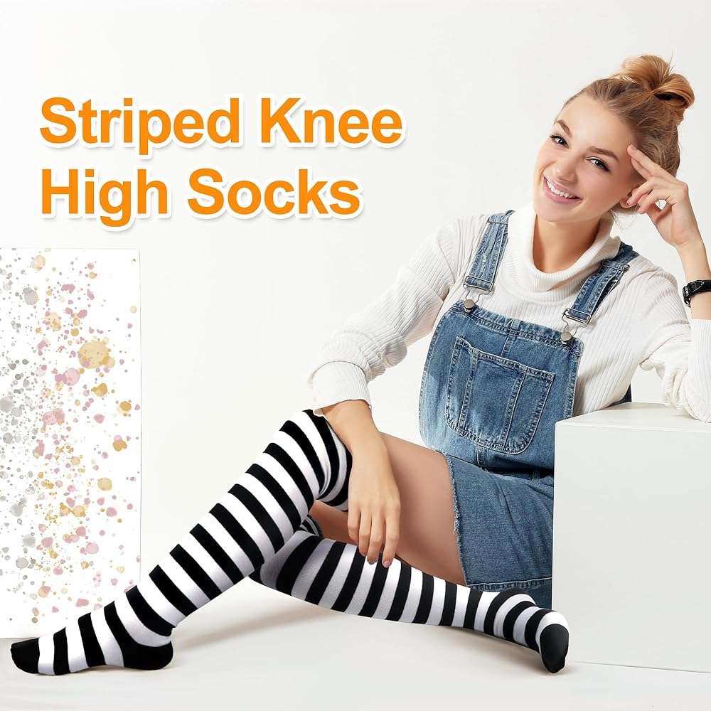 Landisun Thigh High Socks Leg Warmers Boot Stockings Witch Halloween Costumes - Image 5