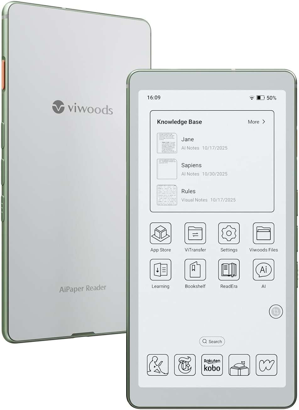 VIWOODS 6.13'' Carta1300 AiPaper Reader with 4G Connectivity, Ultra-Thin & Light E Ink eReader Device, AI Integrated, 300PPI, Adjustable Front Light, 128GB Storage - Image 1