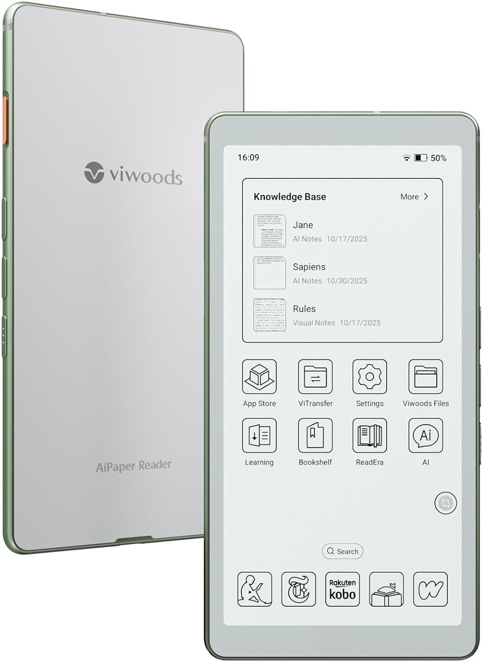 VIWOODS 6.13'' Carta1300 AiPaper Reader with 4G Connectivity, Ultra-Thin & Light E Ink eReader Device, AI Integrated, 300PPI, Adjustable Front Light, 128GB Storage - Product Image