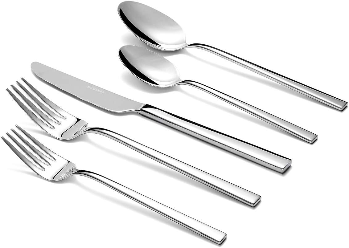 Stahlsmith Essen Flatware Set for 4, 20-Piece 18/10 Stainless Steel Silverware Set, Modern Cutlery Set with Mirror Finish, Dishwasher Safe Kitchen Utensil Set, House Warming Gifts New Home - Image 1