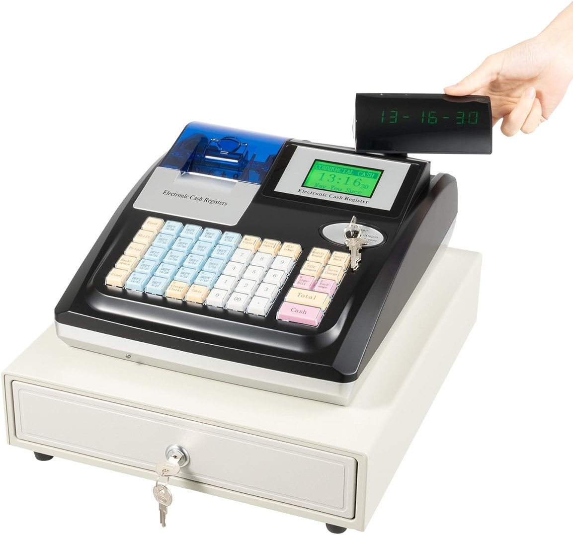 48 Keys Electronic Cash Register, Square POS Terminal Cash Register, Cash Register POS Systems with Drawer & 8 Digital LED for Supermarkets Shopping Malls Restaurants (Black) - Product Image
