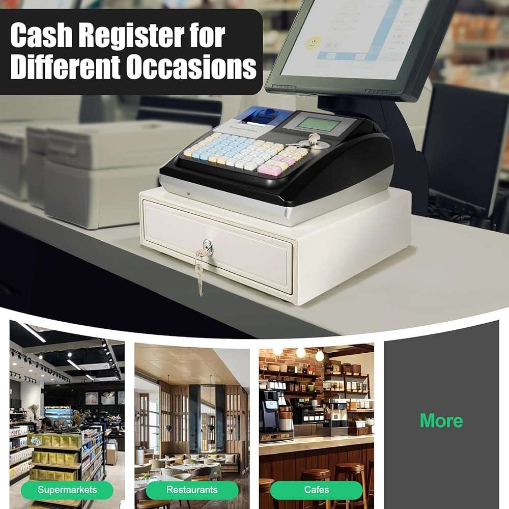 48 Keys Electronic Cash Register, Square POS Terminal Cash Register, Cash Register POS Systems with Drawer & 8 Digital LED for Supermarkets Shopping Malls Restaurants (Black) - Image 9
