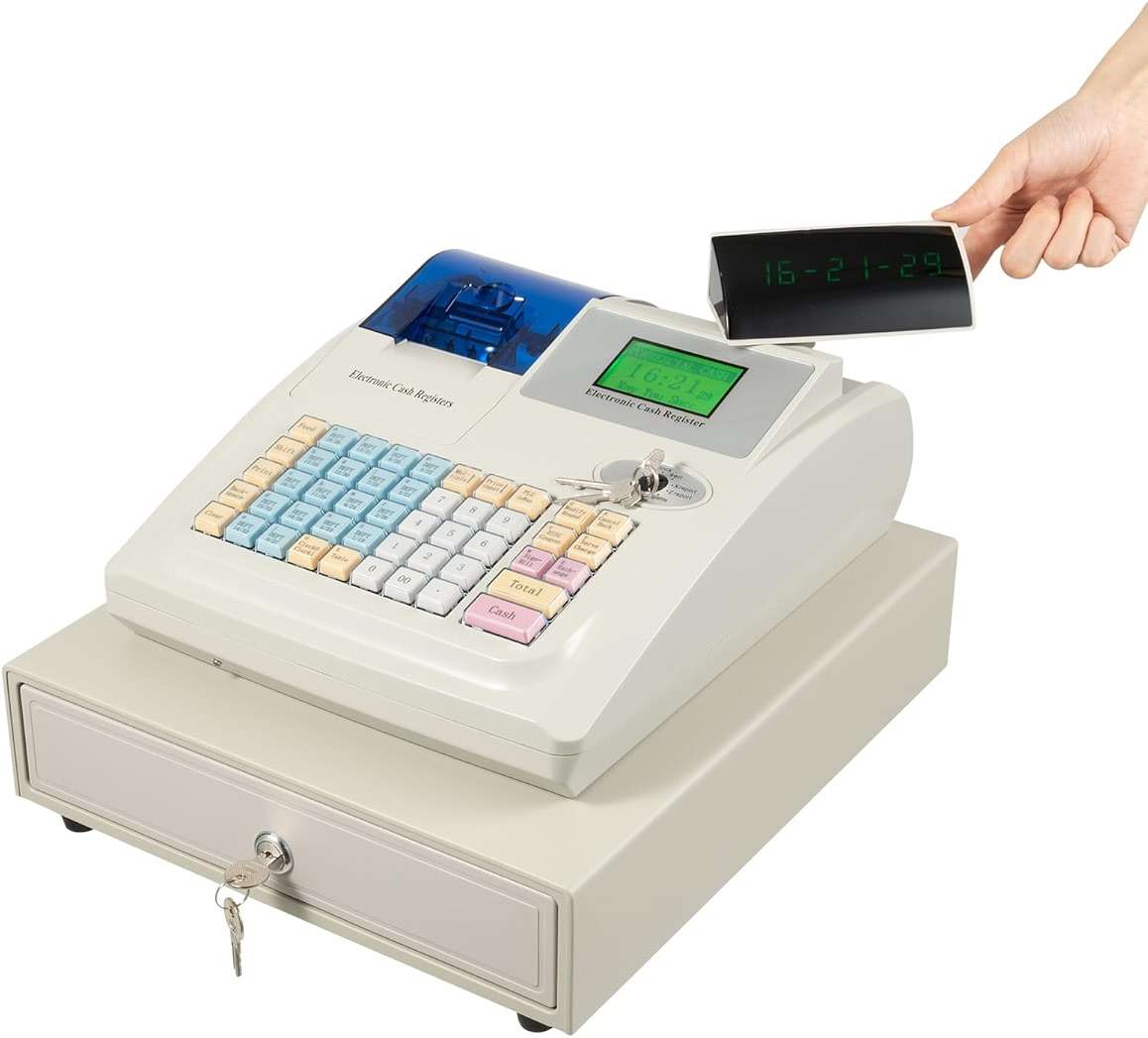 48 Keys Electronic Cash Register, Cash Register POS Systems, Square POS Terminal Cash Register with Drawer & 8 Digital LED for Supermarkets Shopping Malls Restaurants (White) - Image 1
