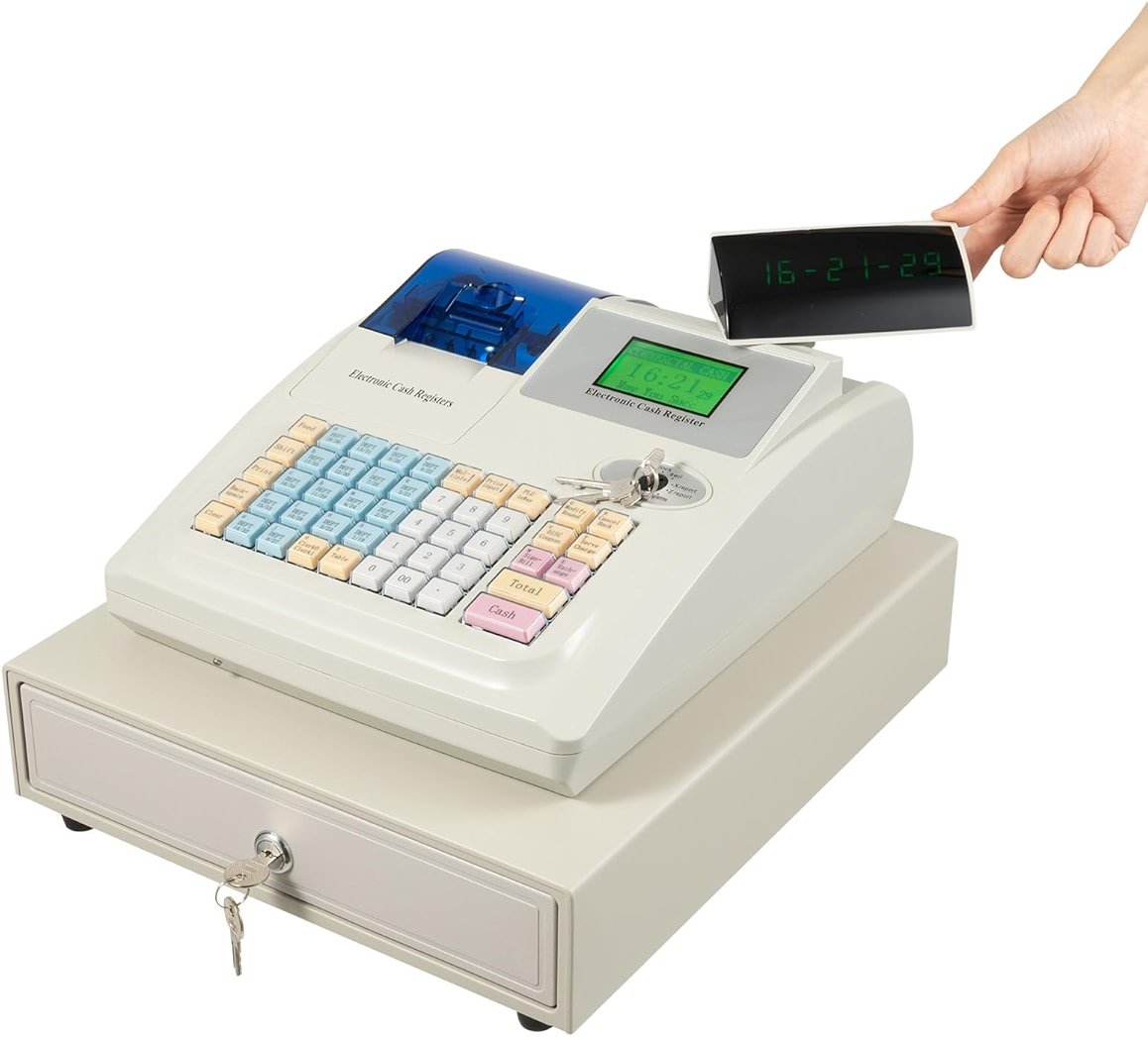 48 Keys Electronic Cash Register, Cash Register POS Systems, Square POS Terminal Cash Register with Drawer & 8 Digital LED for Supermarkets Shopping Malls Restaurants (White) - Product Image