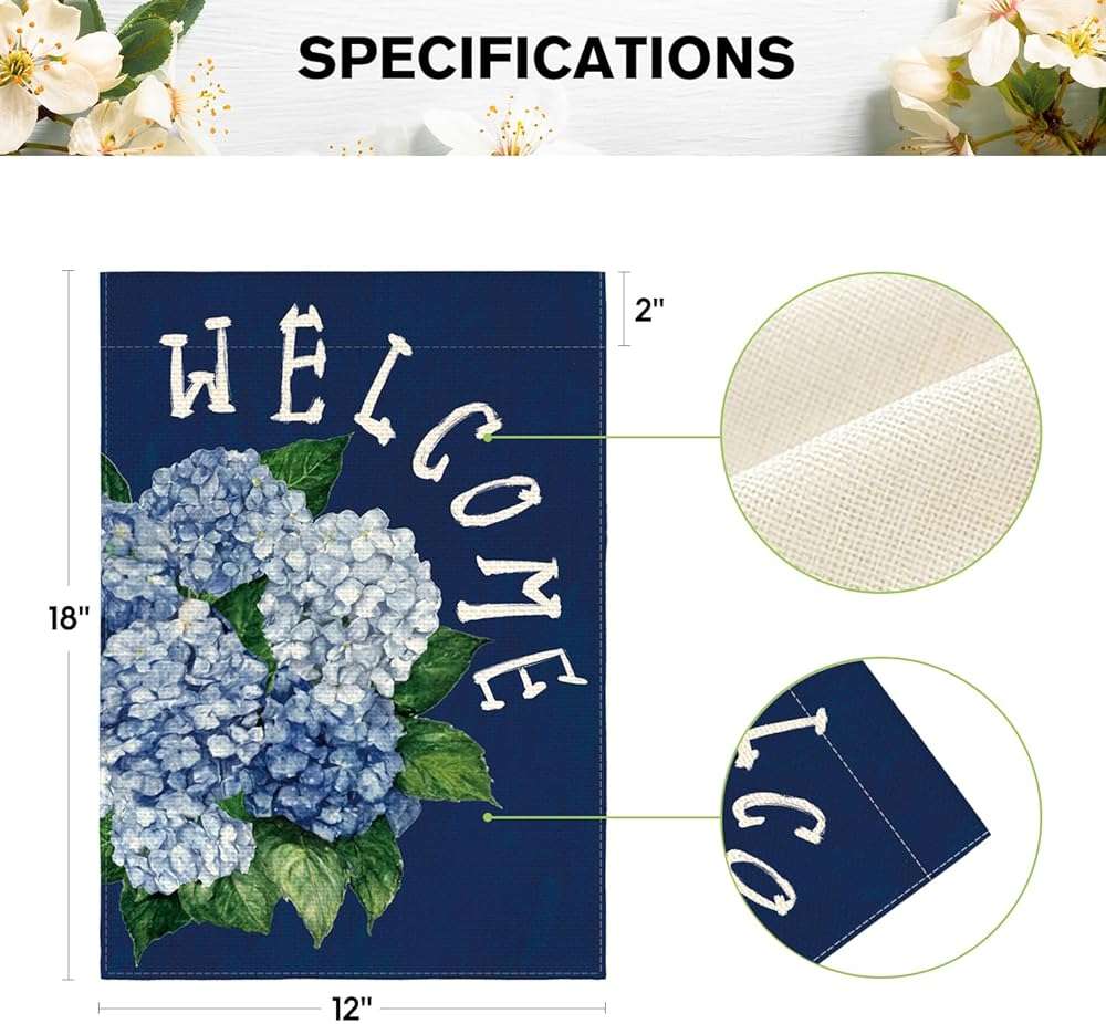 AVOIN colorlife Hydrangea Spring Summer Garden Flag 12x18 Inch Double Sided Outside, Seasonal Floral Welcome Yard Outdoor Flag - Image 3
