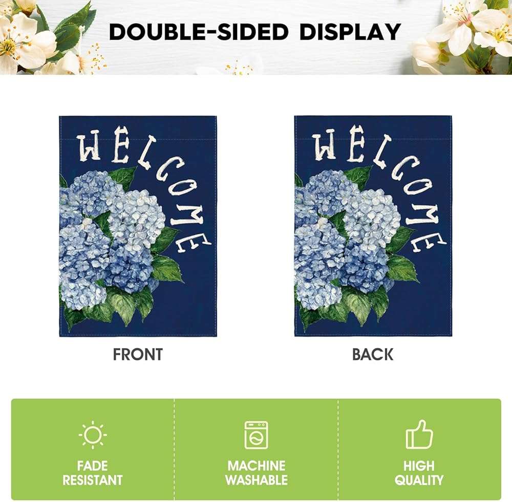 AVOIN colorlife Hydrangea Spring Summer Garden Flag 12x18 Inch Double Sided Outside, Seasonal Floral Welcome Yard Outdoor Flag - Image 6