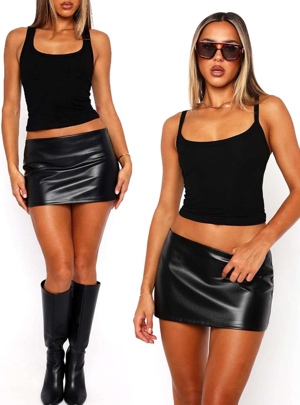 OZICERD Women Faux Leather Skirt Low Rise A Line Leather Skort Mini Skirt with Shorts Going Out Rave Club Pleather Skirts Y2k - Image 6