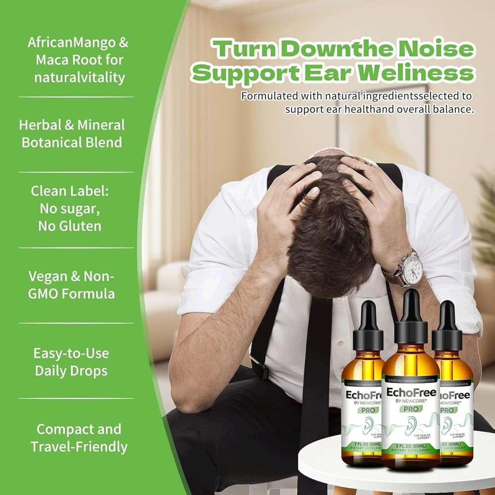 NEWCORE EchoFree PRO 2oz Liquid Formula for EarWellness with Chromium Picolinate Ginkgo Biloba & GABAVegan Daily Support for Quiet Focus & Clarity 2Droppers/Day - Image 3