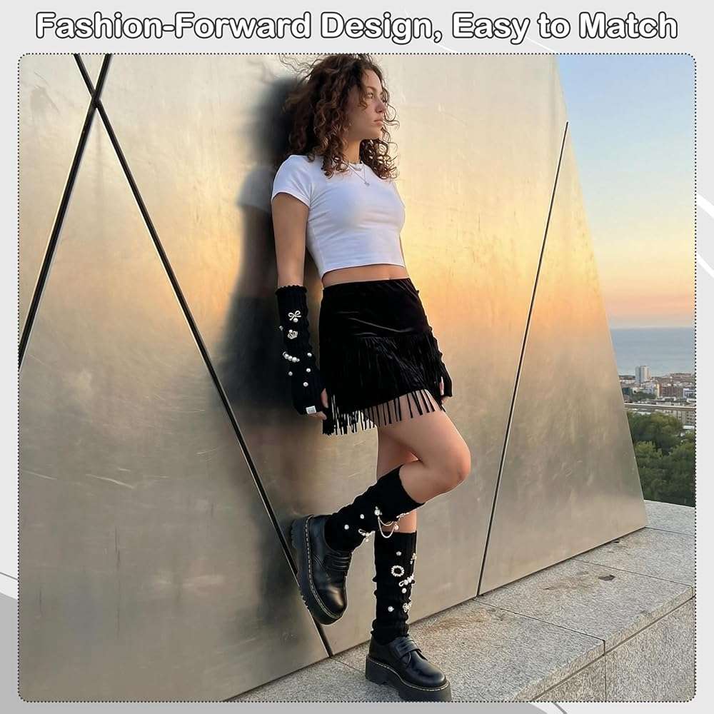 scenicamp Y2K Leg Warmers Arm Warmers with 55Pcs Junk Socks Charms Kit, Kawaii Long Knit Socks Goth Harajuku Y2K Accessories - Image 7
