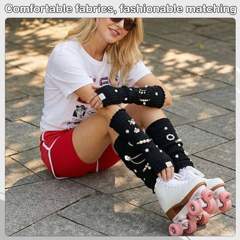 scenicamp Y2K Leg Warmers Arm Warmers with 55Pcs Junk Socks Charms Kit, Kawaii Long Knit Socks Goth Harajuku Y2K Accessories - Image 8