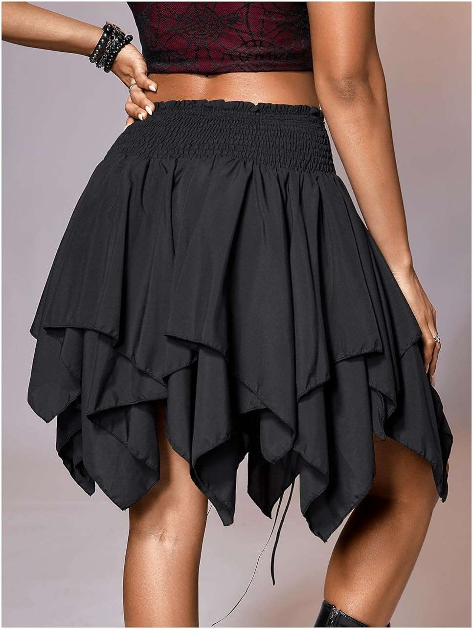 Verdusa Women's Goth Fairy Skirt Renaissance Ruffle Skort Lace Up Asymmetrical Mini Skirts - Image 2