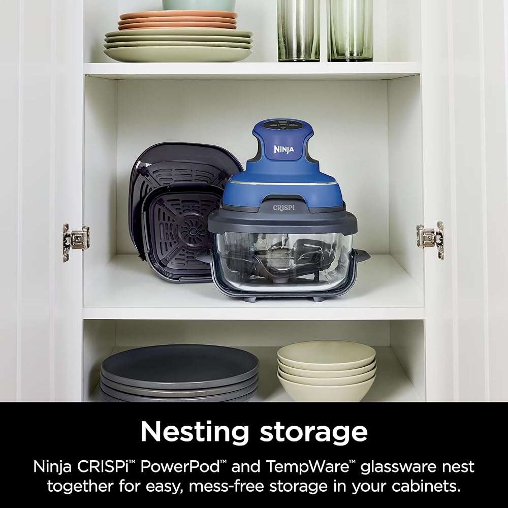 Ninja Crispi 5-in-1 Portable Glass Air Fryer Cooking System, 1500W, 6-Cup, 4-Quart & 2.5-Quart TempWare Containers With Lids, Microwave, Freezer & Dishwasher Safe, Blue, FN103CO (RENEWED) - Image 14